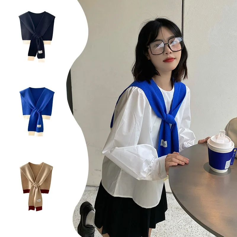 Fashion Knitted Capelet Shawl for Women Spring Summer Chic Contrast Color Poncho Wrap Cardigan Shoulder Shawl