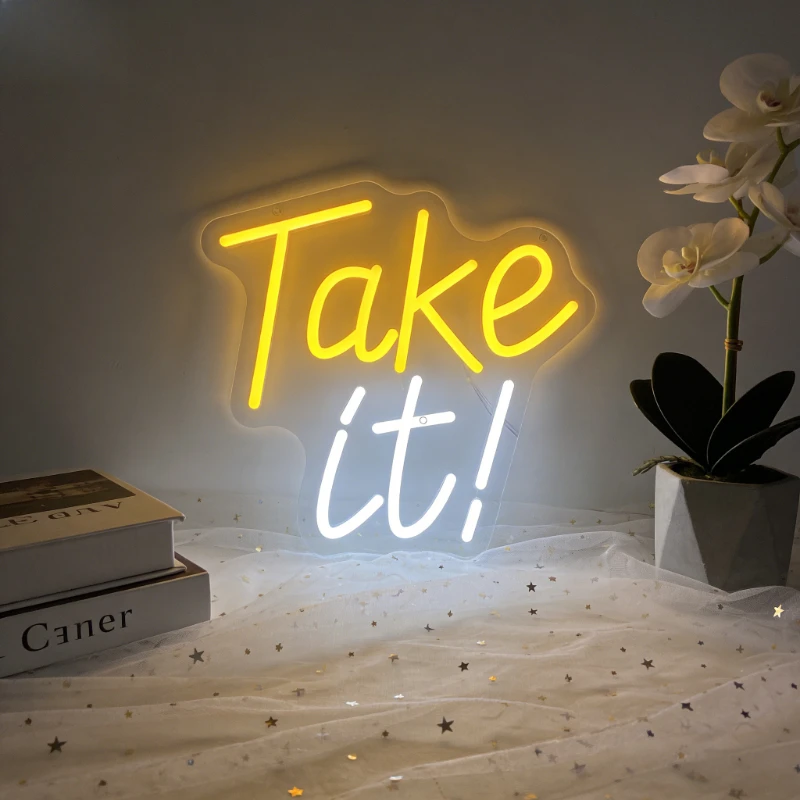 

Take it Neon Sign LED Night Light USB Aesthetic Wall Art Desk Lamp for Bedroom Game Room Office Home Decor Inspirational Gift