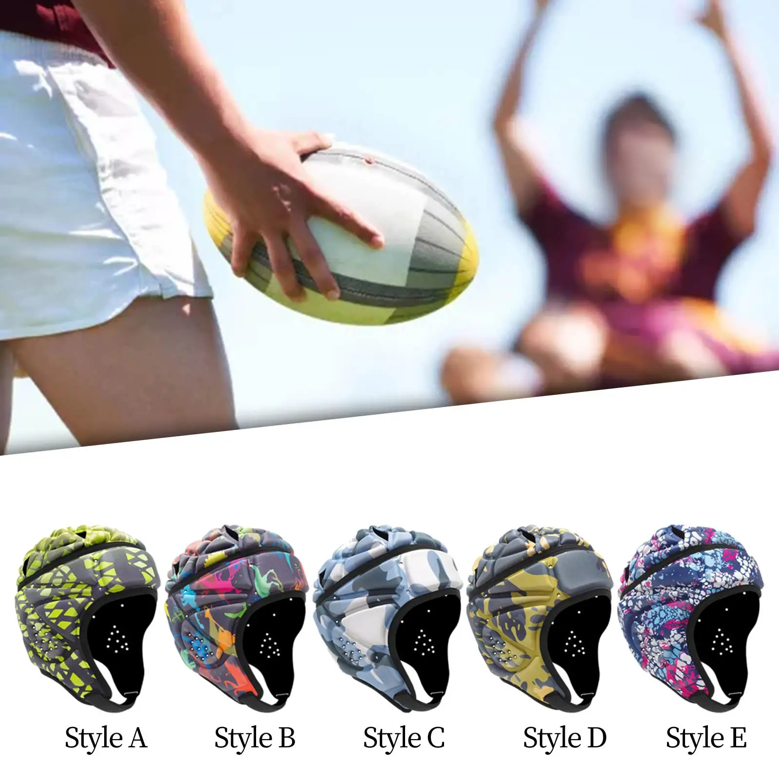 EVA Padded Adults Rugby Helmet Breathable Adjustable Head Shield Sports Helmet for Football Soccer Skateboarding Protection