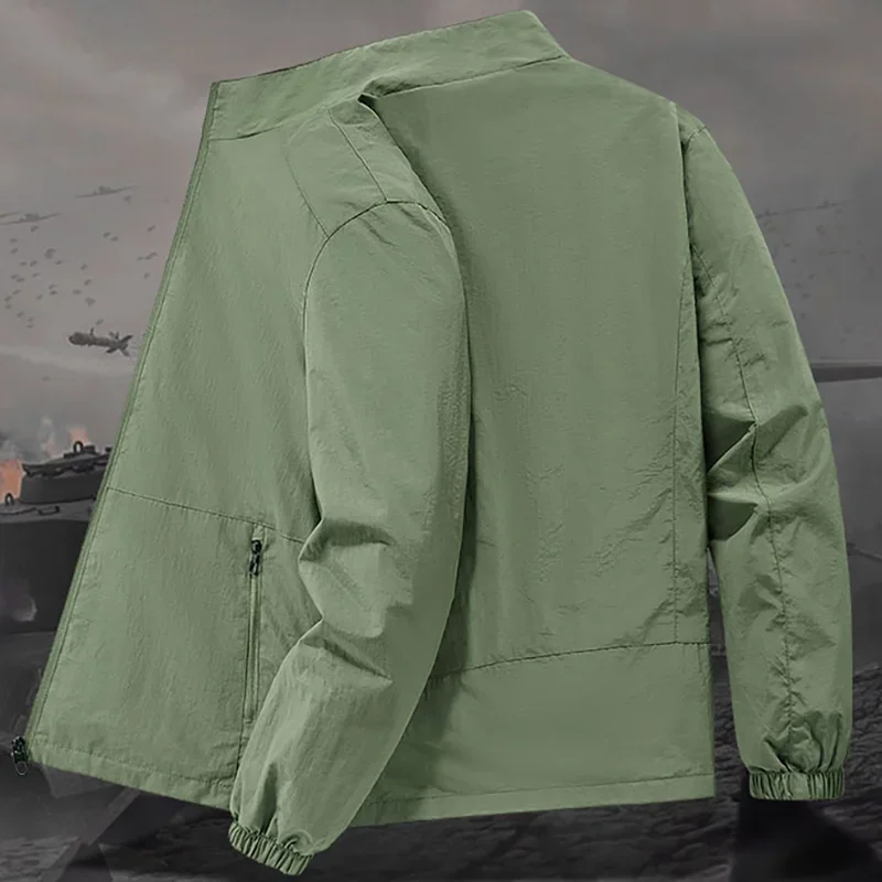 Herren Stehkragen-Jacke Frühling Atmungsaktiv Leicht Knitterfrei Windbreaker Outdoor Sport Freizeit Schnelltrocknende Arbeitsjacken – Detail 9