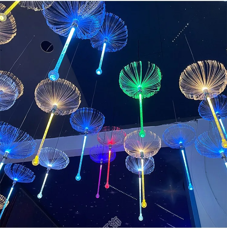 Led colorful jellyfish lamp Dandelion new optical fiber wedding banquet restaurant clear bar atmosphere decorative chandelier