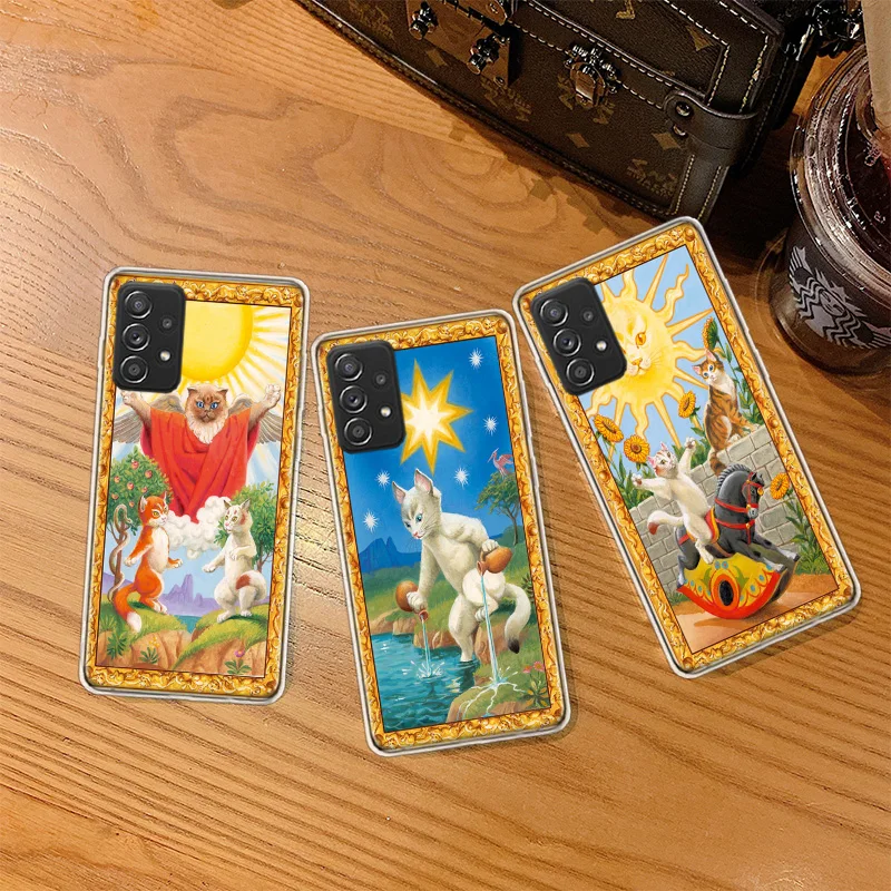 Tarot Divination Cat Phone Case For Samsung A01 A02S A03 A03S A04 A04S A55 A35 A25 A15 Galaxy A05S S8 J8 J6 J4 S7 Edge A80 A90