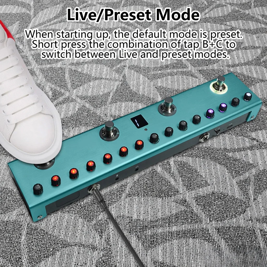 دواسة جيتار M-VAVE Tank-G متعددة التأثيرات قابلة لإعادة الشحن 36 إعدادات مسبقة 9 فتحات Preamp 8 فتحات كابينة بالأشعة تحت الحمراء 3 تعديل/تأخير/تأثيرات ترددية #6