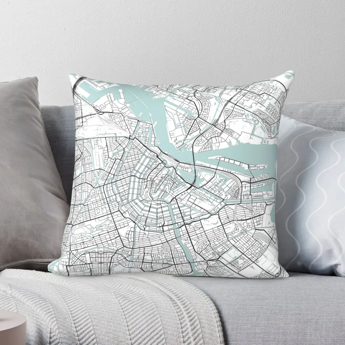 

Amsterdam City Map Square Pillowcase Polyester Linen Velvet Creative Zip Decor Car Cushion Cover