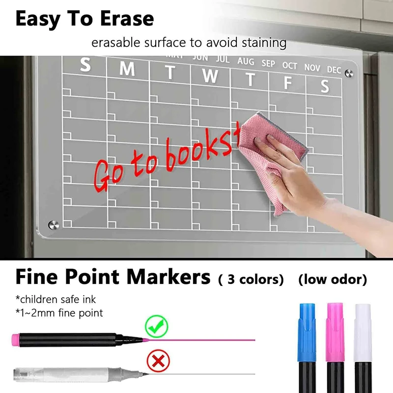 2 Pcs Acrylic Magnetic Dry Erase Board Reusable Monthly And Weekly Calendar Planner Board For Refrigerator (16Inx12in)