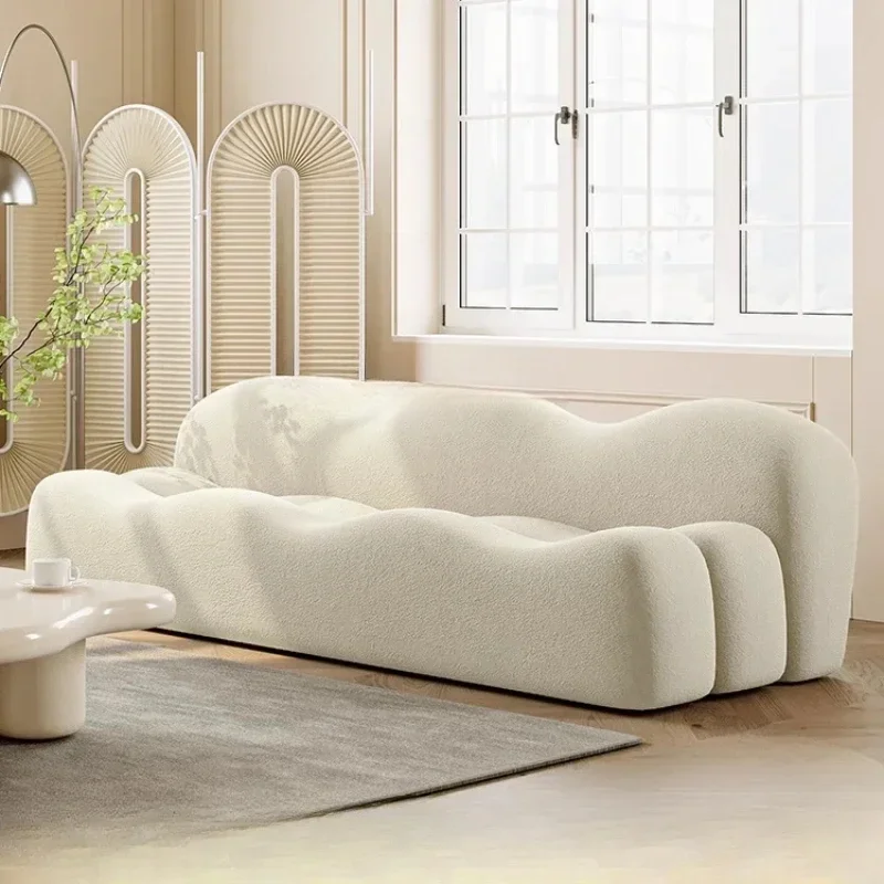 A Cream Wind Living Room Lamb Fleece Wave Double Sofa B & B Clothing Store Triple Sofa