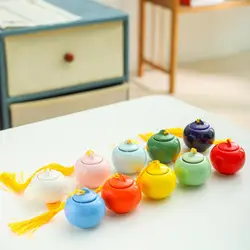 Small Tea Container Ceramic Fringe Design Leak-proof Mini Seal Lid Candy Cans Portable Cute Round Edges Herb Jars for Kitchen