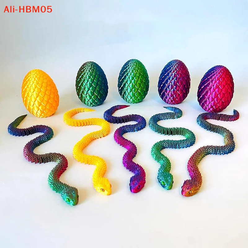 (HB05)30cm 3D Printed Snake With 8.5cm Egg Mobility Simulate Snake Ornament Cool Funny Figurine For Desktop Home Decor