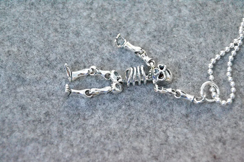 Gothic punk sterling silver skeleton necklace pendant Women's bone man pendant trendy man funny silver jewelry