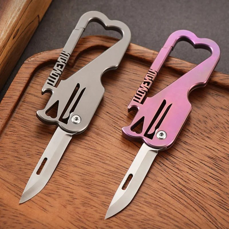 Couple Gift for Lovers Pink Grey Folding Knife Titanium Alloy Handle Portable Keychain Pocket Knife EDC Tool Unboxing Cutter