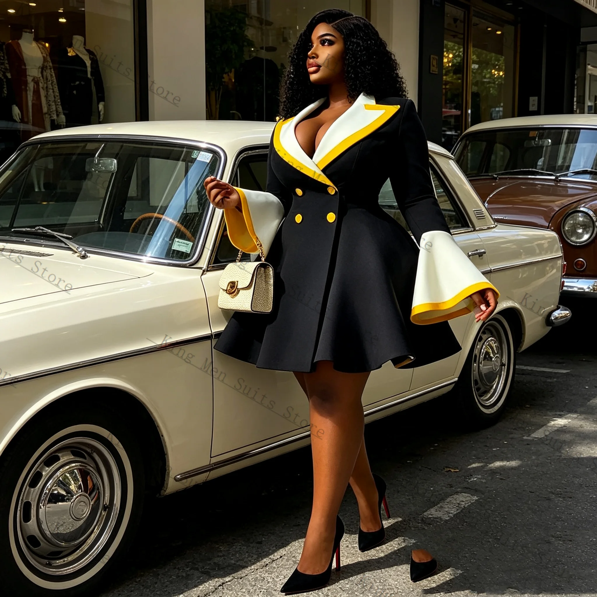 Spring Women Suit Skirt 1 Pcs Long Blazer Prom Dress Yellow Black White Cotton Customized Formal Office Wedding Coat Jacket