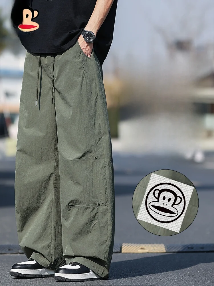 

Loose Casual Pants Male Military Green Color Spring Season American Style Wide Leg Pants Casual Wear for Men