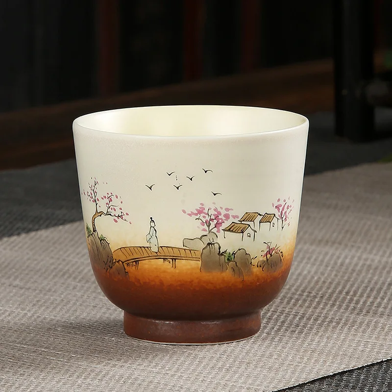 Tasse à thé en poterie d'aldéhyde vintage, grande tasse unique faite à la main, céramique japonaise, service à thé Kung Fu, échantillon, bois peint à la main