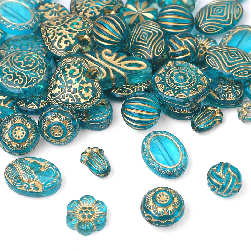 15-80Pc Acrylic Turquoise Baroque Vintage Trace Gold Loose Spacer Beads Charms For DIY Earrings Bracelet Necklace Jewelry Making