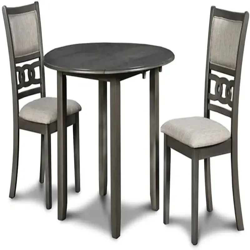 Drop Leaf Dining Table Set with Two Chairs, 42-Inch, Gray