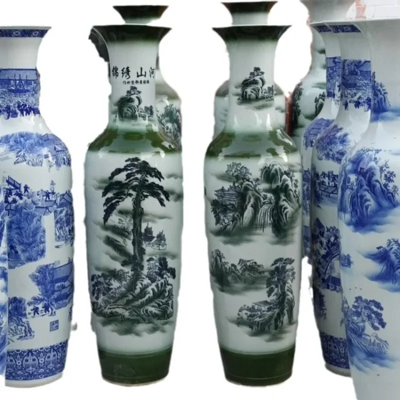 

Antique ink color landscape splendid mountains and rivers big vase hotel decorative ornament