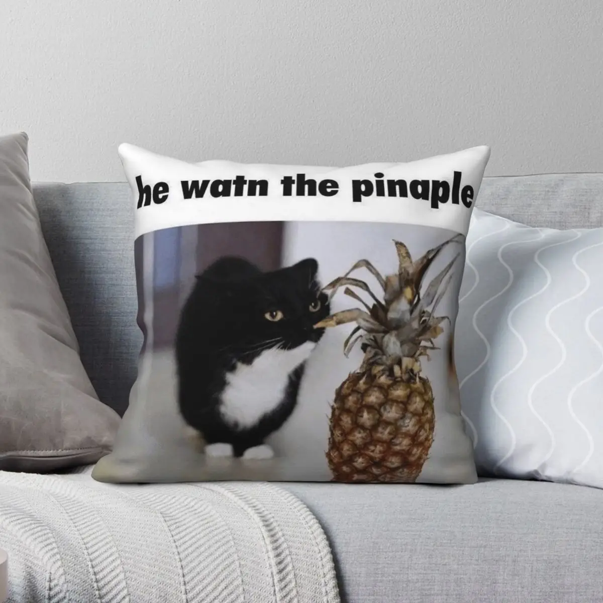 He Want The Pineapple Meme Square Pillowcase Polyester Linen Velvet Pattern Zip Decorative Throw Pillow Case Bed Cushion Cover