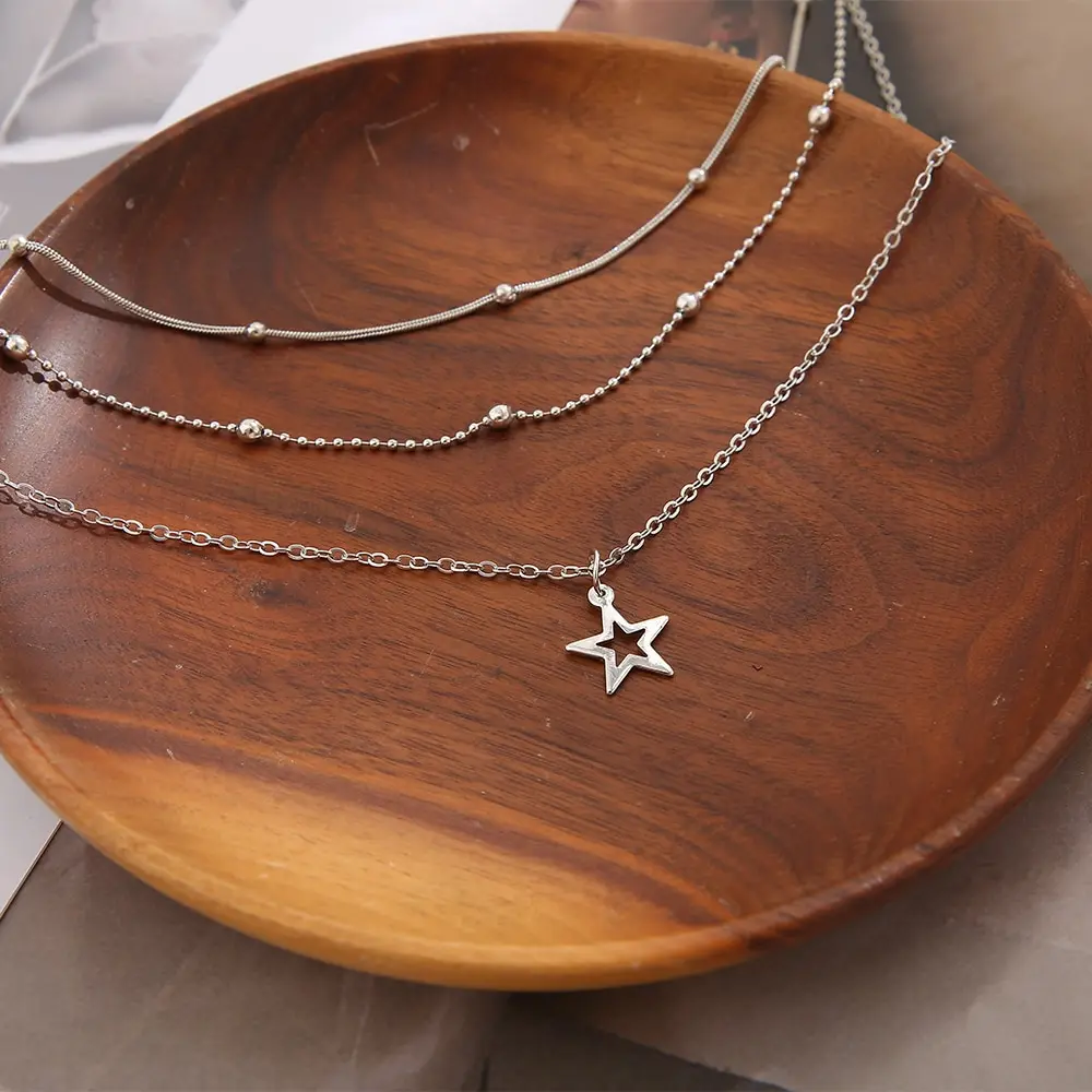Necklace European And American Simple Temperament Lovely Atmosphere Star Moon Popular Lady Necklace Set For Women Multilayer image 2