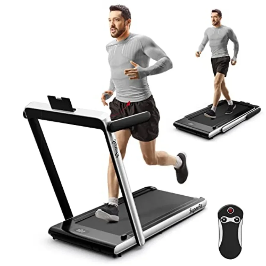 Home office folding treadmill: 2.25HP motor, black steel frame, space-saving 2-in-1 design with remote and app control, LED dis