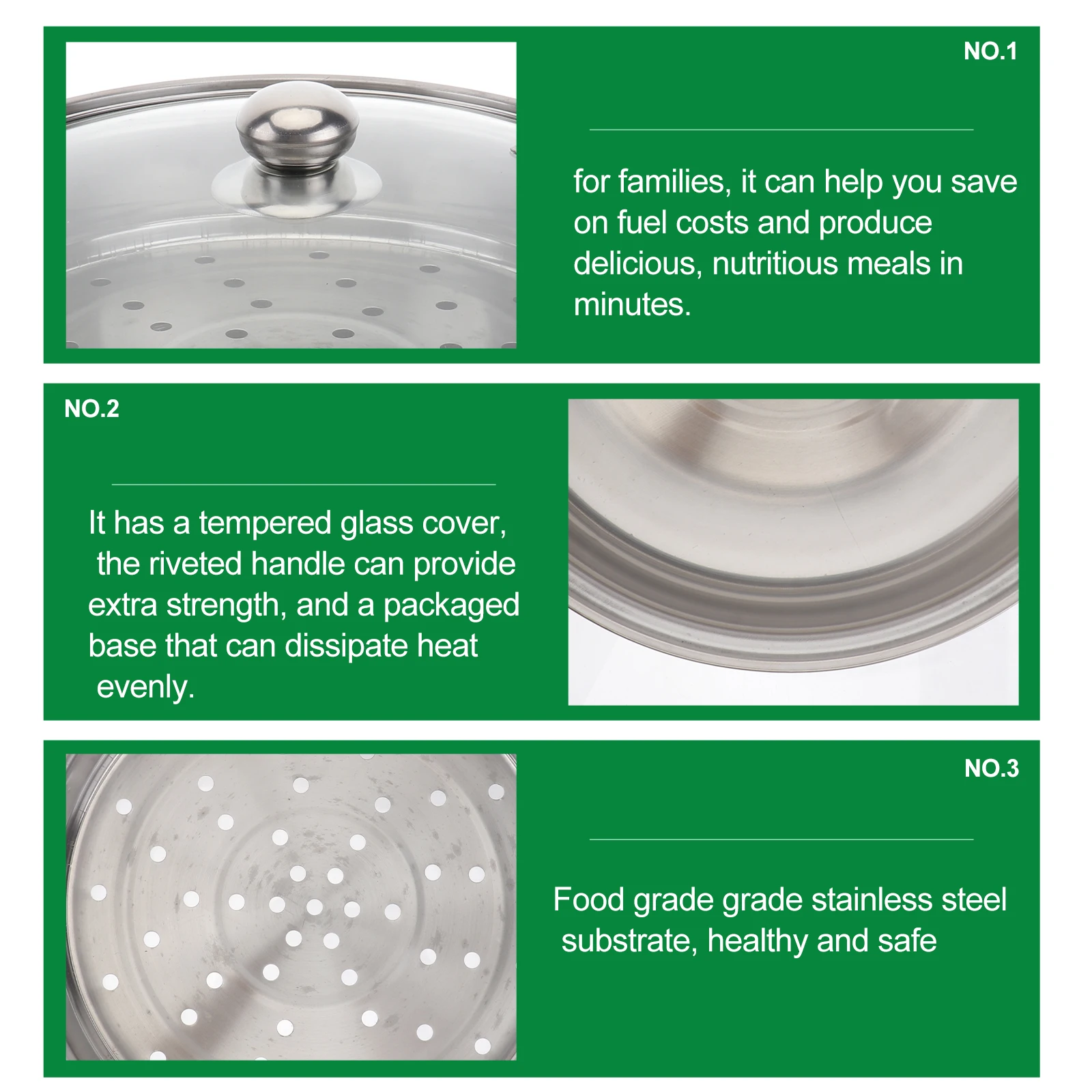 

28Cm Stainless Steel Soup Steamer Pot Three-Layer Dual-Purpose Cookware For Families Tempered Glass Lid Riveted Handle Even Heat