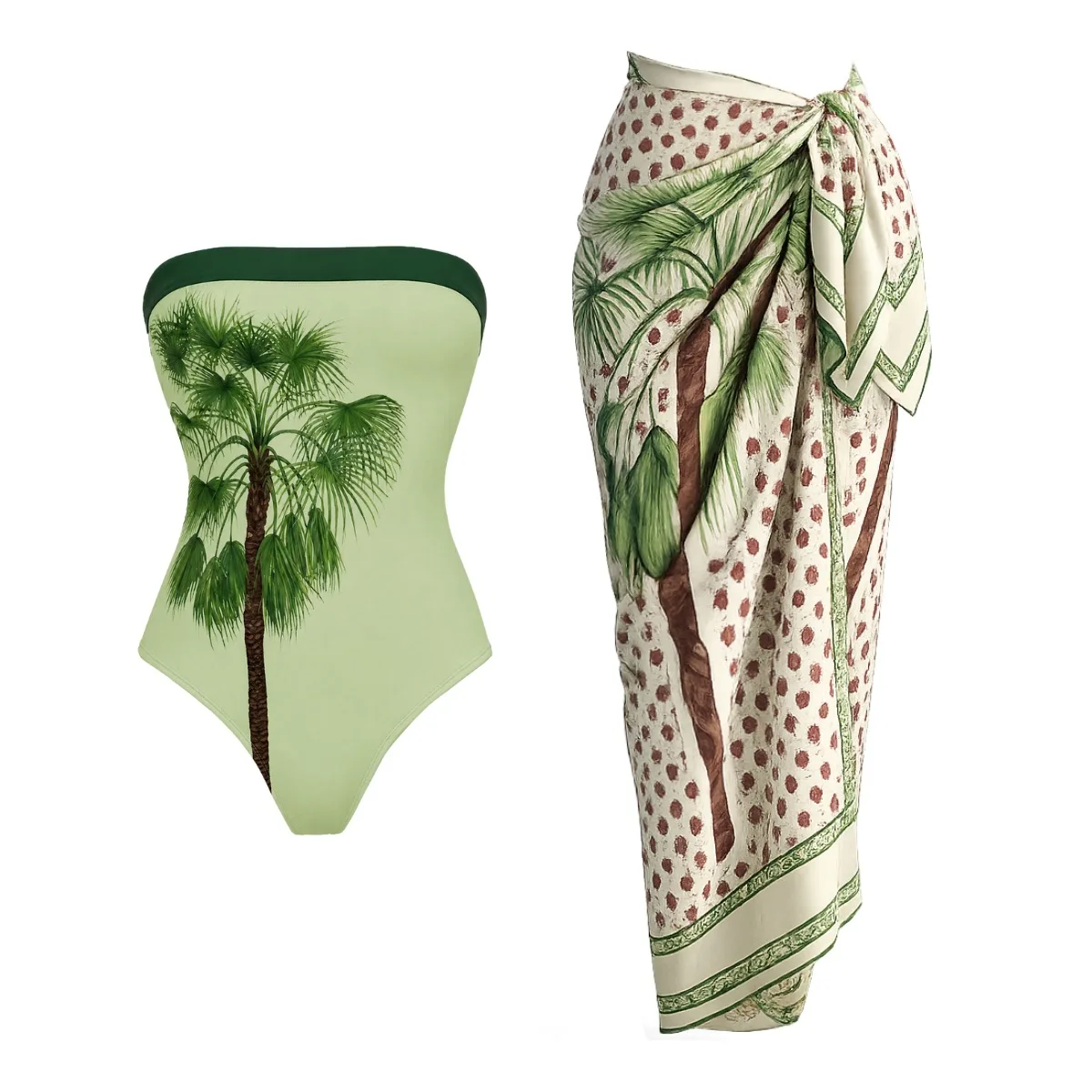 New 2Pcs Retro Printed Swimsuit With Cover Up Women Floral Swimwear Sexy Swim Suit Bikinis Female Bodysuit Bathingsuit Beachwear