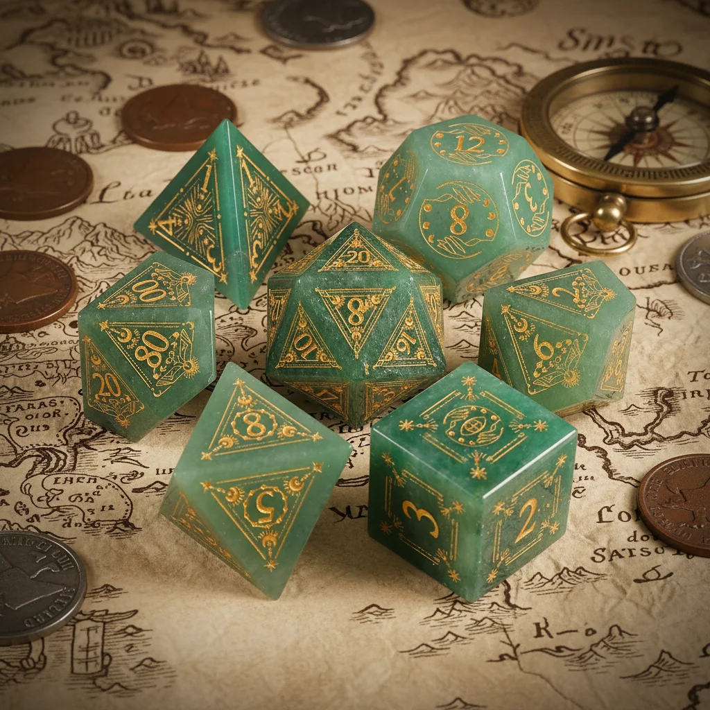 Gemstone DND Dice Set 7PCS Aventurine Natrual Stone Green Pattern Polyhedral Dice Custom OEM RPG Dice Manufacturer