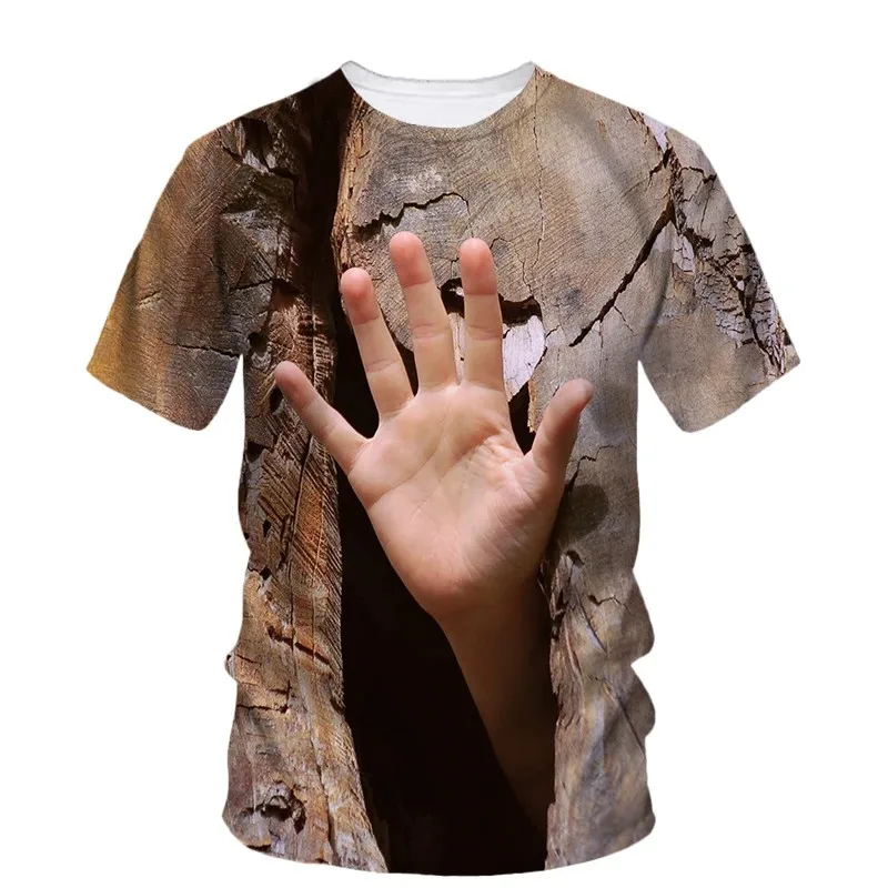 

Summer Men Interesting Creative Palm Print T-Shirt Fashion 3d Printed Round Neck Short Sleeve Loose Plus Size Personality Top