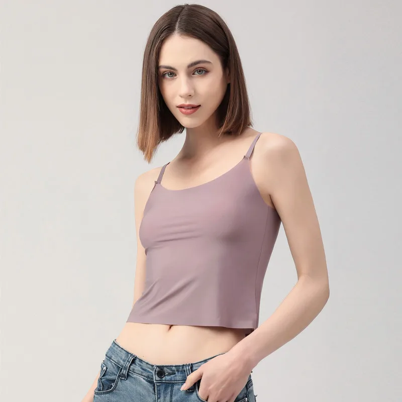 NEW 2022 Summer Sleeveless Tank Tops Women Seamless Ice Silk Vest Female Mini Nightgowns Lady Sexy Short Solid Camisole