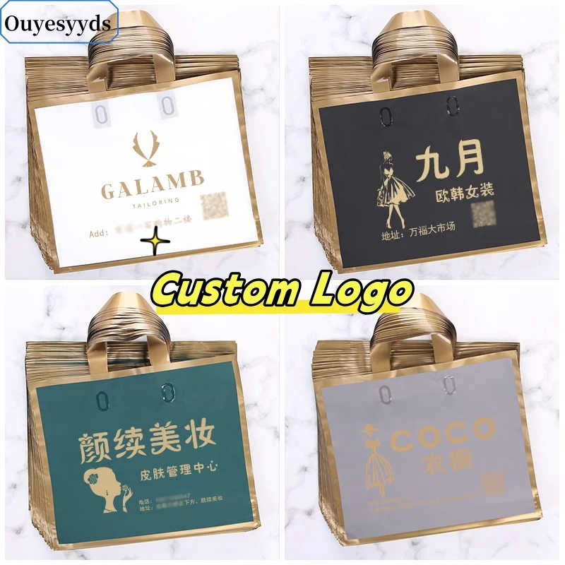 

100pcs Custom Logo Printed Plastic Bag Thick Large Boutique Gift Clothing Packaging Shopping Bags With Handle Customized Logo