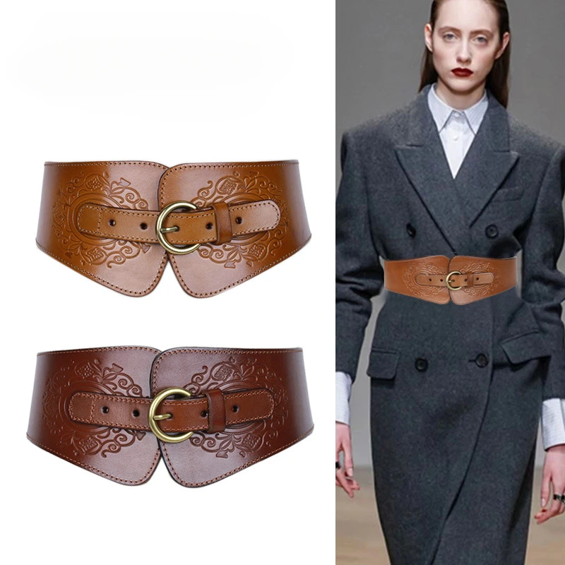 New Women Waist Belt Top Grain Cowhide Fashion Versatile Waist Decorative Coat Suit Elastic Wide Waist Seal  Belts for Women