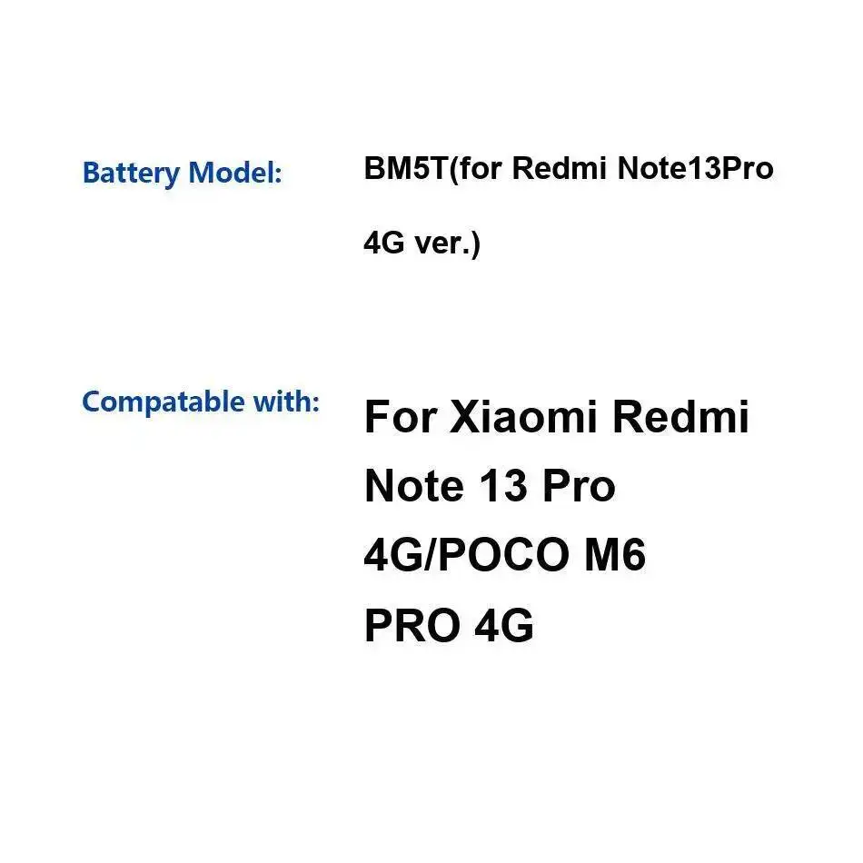 

Замена аккумулятора мобильного телефона премиум-класса для Xiaomi Redmi Note 13 Pro 4G Poco M6 BM5T Note13pro Safe 5000 мАч