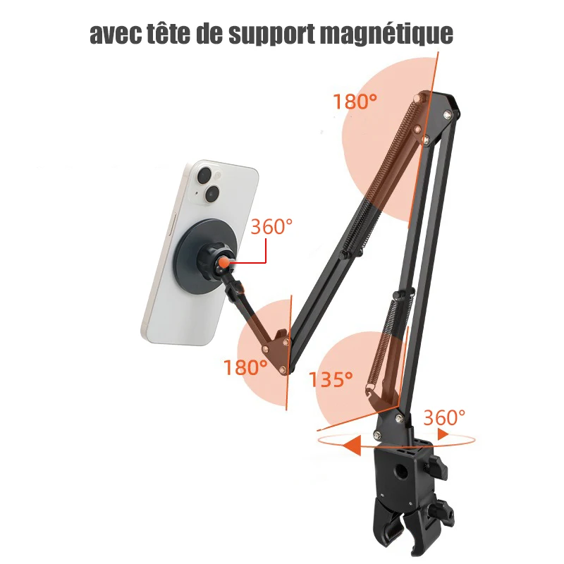 Image 7: BFOLLOW support paresseux pour bureau de lit avec tablette support pour téléphone portable support magnétique Magsafe iPhone bras de flèche flexible