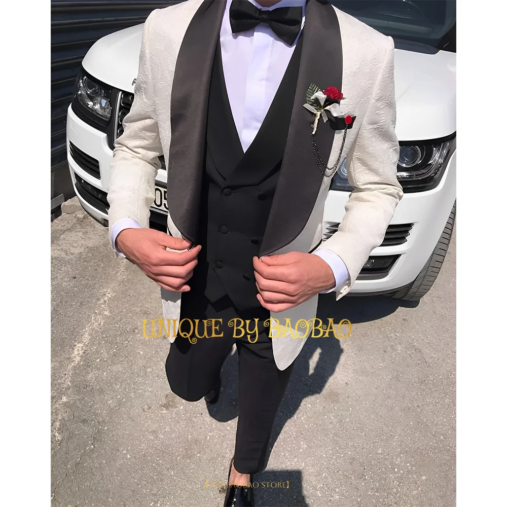 Smoking de Mariage Coupe Cintrée pour Homme, Veste + Glace + Pantalon, Blazer Châle à Revers, Marié, Bal, Banquet, ixFormelle, Zones sur Mesure, 3