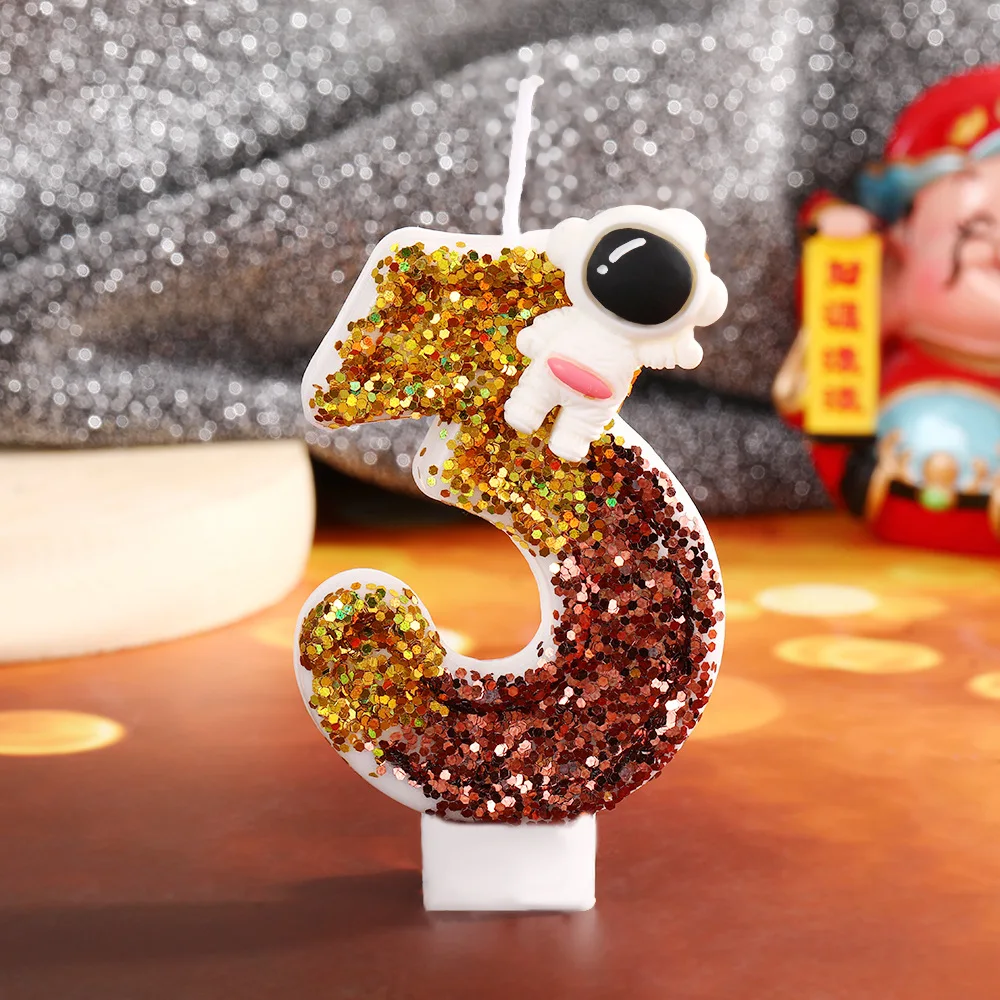 Cartoon Alien Creative Sequin Digital Candle Little Boy Birthday Cake Candle Atmosphere Decoration Plug-in