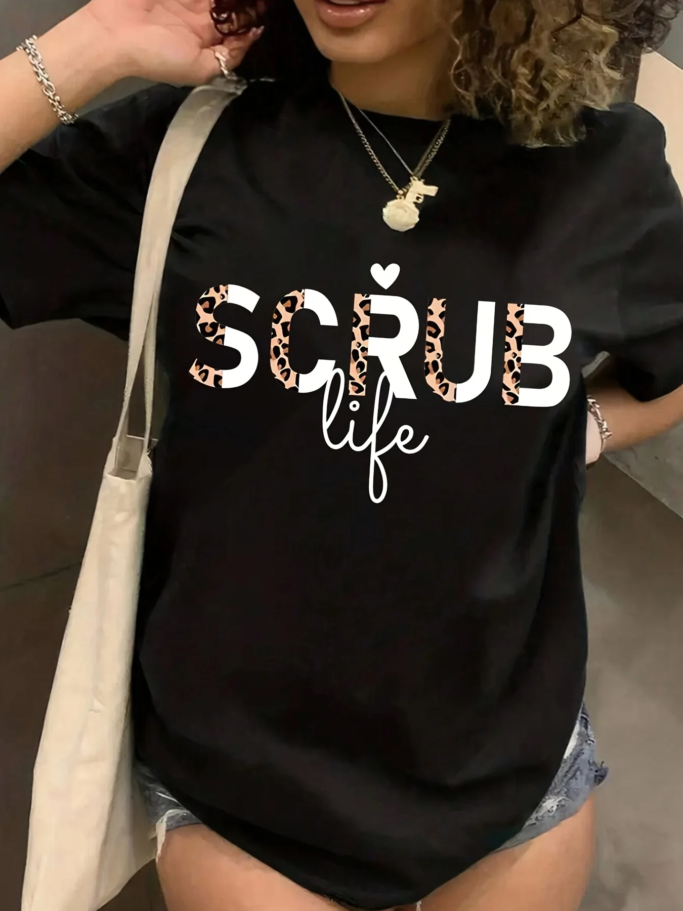 Fashionable Letter Cartoon Print Women'S Round Neck T-Shirt Simple Design Showing Natural And Elegant Style Relaxed Chic Trendy