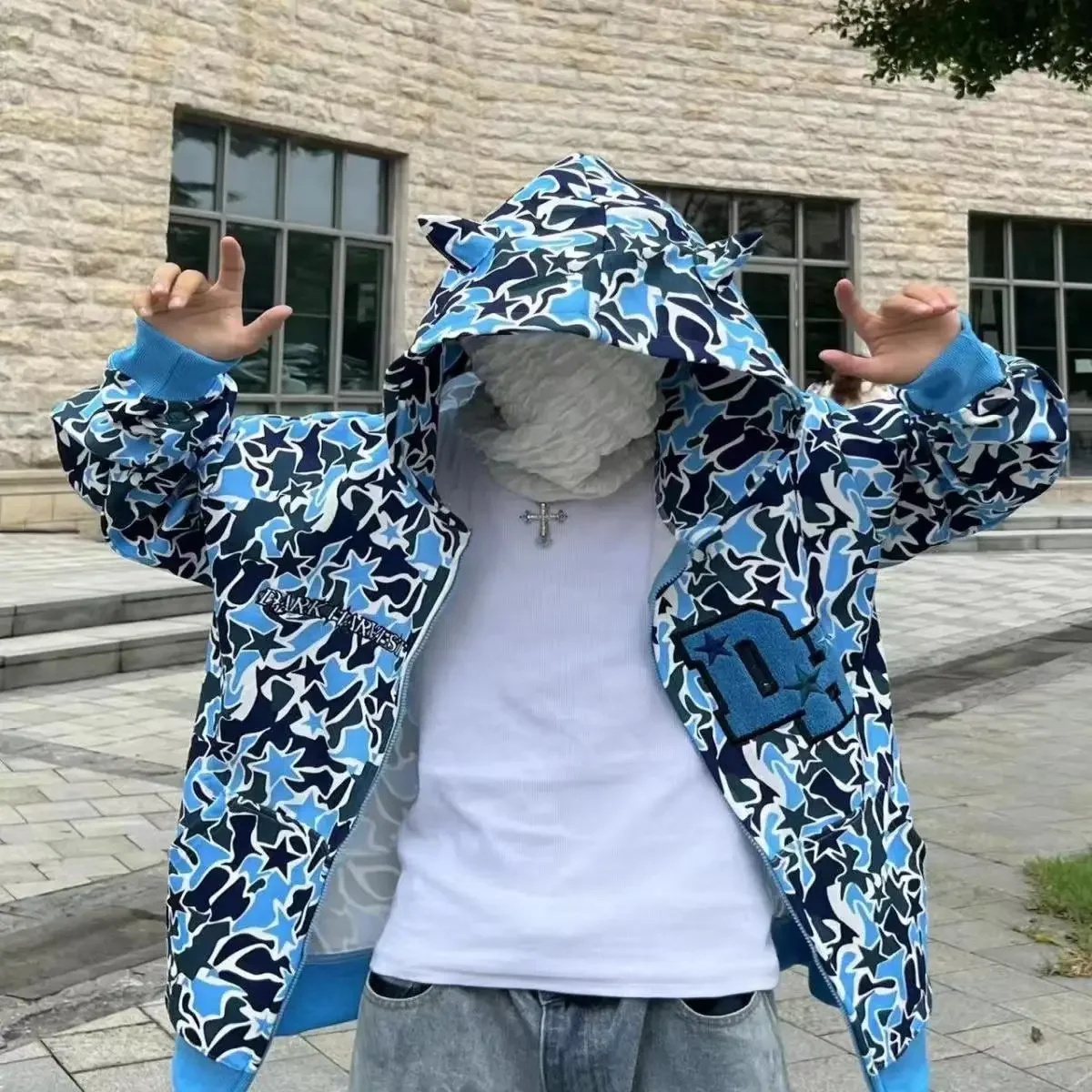 

Spring and autumn women gothic devil embroidery hoodie Harajuku trendy brand camouflage sweatshirt clothing couple streetwear