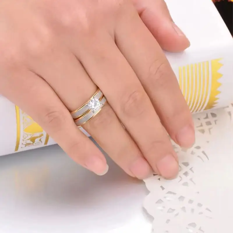 Hot Selling Stainless Steel Zircon Couple Rings Set - Simple Fashion Jewelry for Men & Women - Valentine Gift