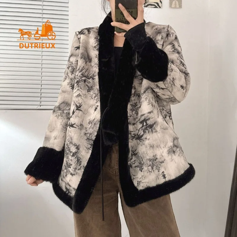 2025 New Winter Women's Double-faced Fur Coat, 100% Mink Fur, Fashionable Travel Office Warm Lace-up Floral Women's Jacket