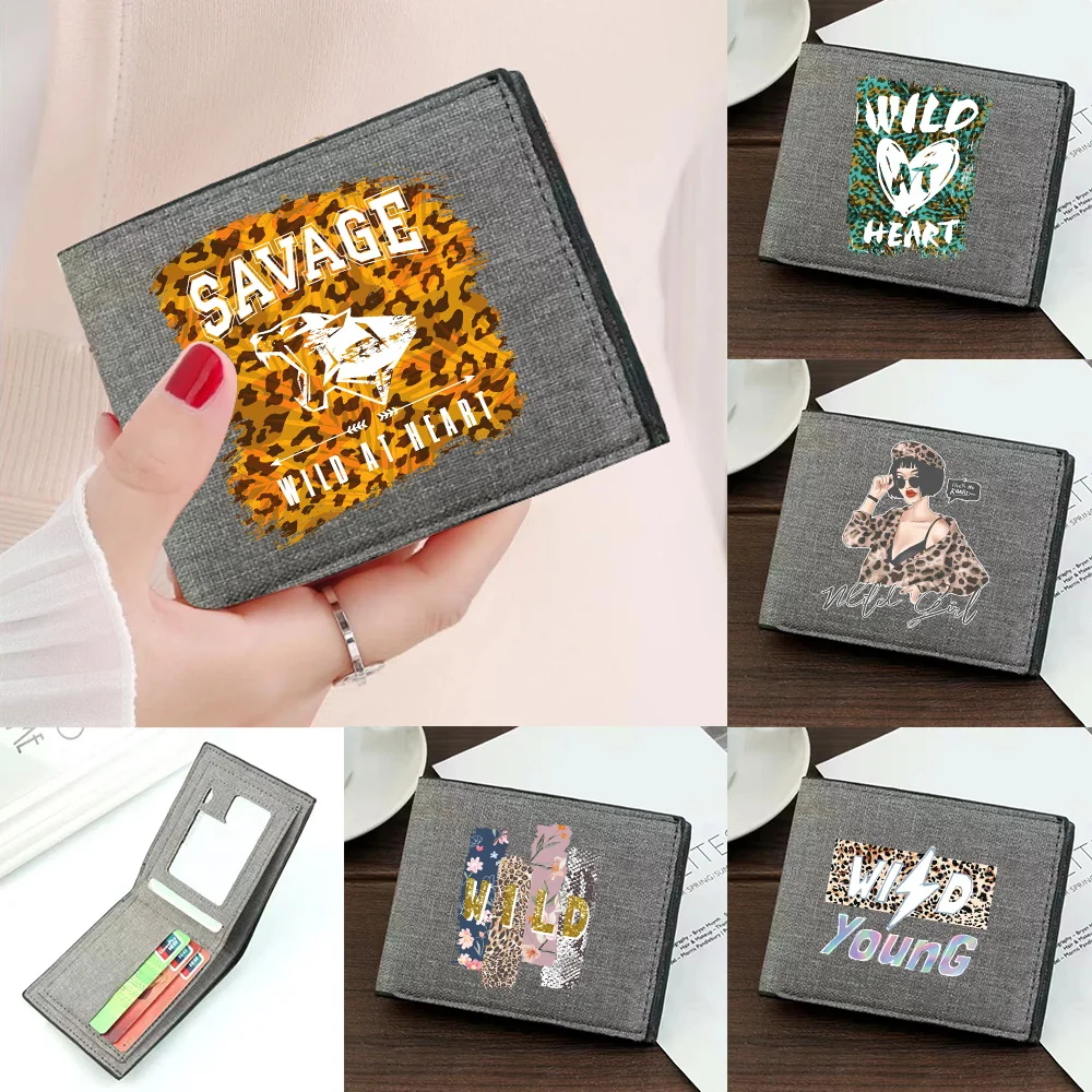 

Wallet Men Women Card Clips Purses Coin Pocket Wild Printing Series Grey Pocketbook Credit Case Bag Bank Card Storage