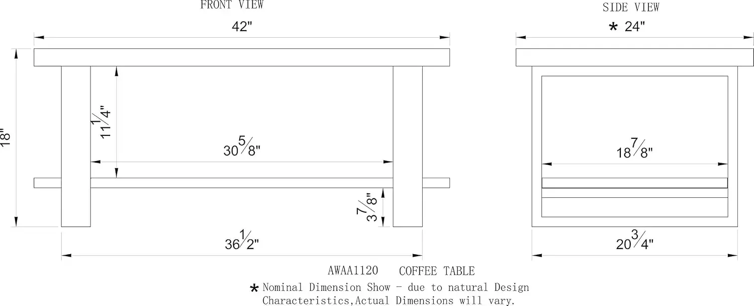 Alpine Natural Wood Live Edge Coffee Table w/ Metal Strap Legs Brown Black Metal Accents Unique Imperfections Clear Natural