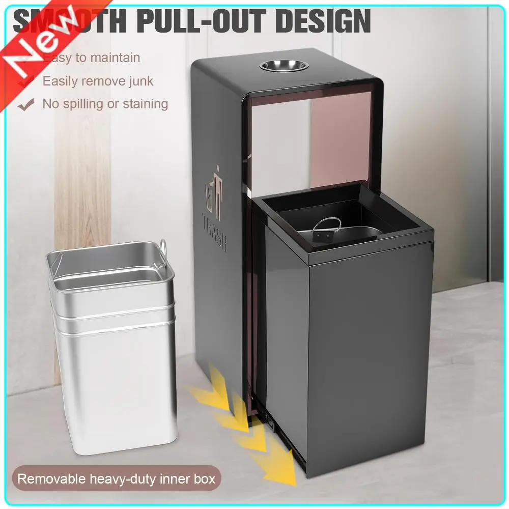 

Stainless Steel Commercial Metal Outdoor Trash Can with Removable Inner Bucket Heavy Duty Trash Can for Patio Hotel Park Garden