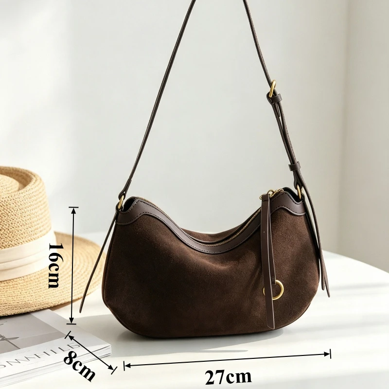 Vintage Elegant Timeless Everyday Hobo Shoulder Bag for Women Genuine Leather Crossbody Handbag Luxury Portable