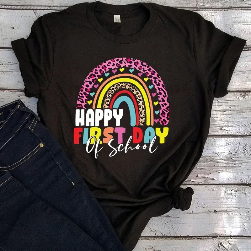 

Happy First Day of School Shirt Teacher Tshirt Teacher Life Vintage Clothes Aesthetic School Women Clothing M