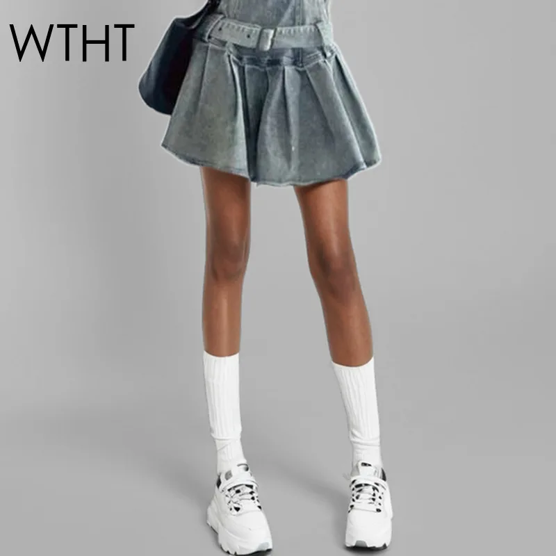 

WTHT New Fashion Women's Solid Color Mini Pleated Skirts 2025 Spring Vintage Trendy High Waist A-line Skirt Female 1LS891