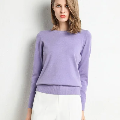 Autumn And Winter Long-Sleeved Knit Bottoming Shirt Large Size Women Slim O-Neck Solid Pullover Cashmere  Blending Sweater