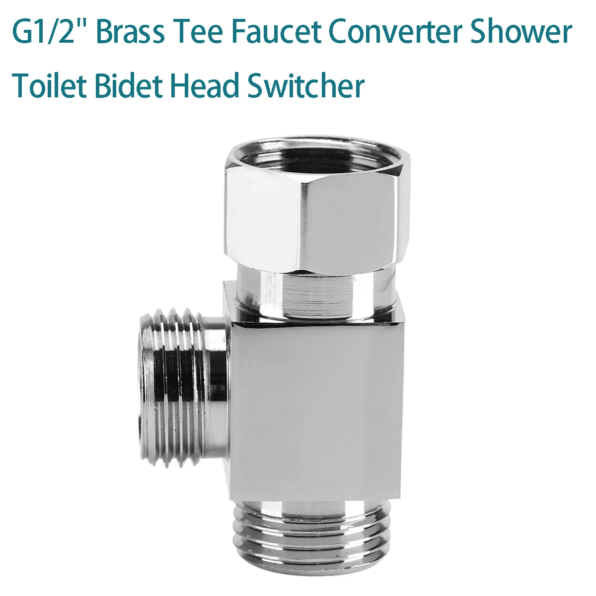 All brass 3-way plated bathroom angle valve, G1/2-inch T-adapter, one inlet and two outlets.
