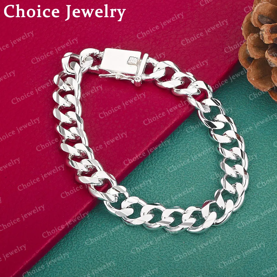 

925 Sterling Silver 10mm Side Chain Bracelet For Women and Men Fashion Jewelry Classic Simple Party Birthday Gifts