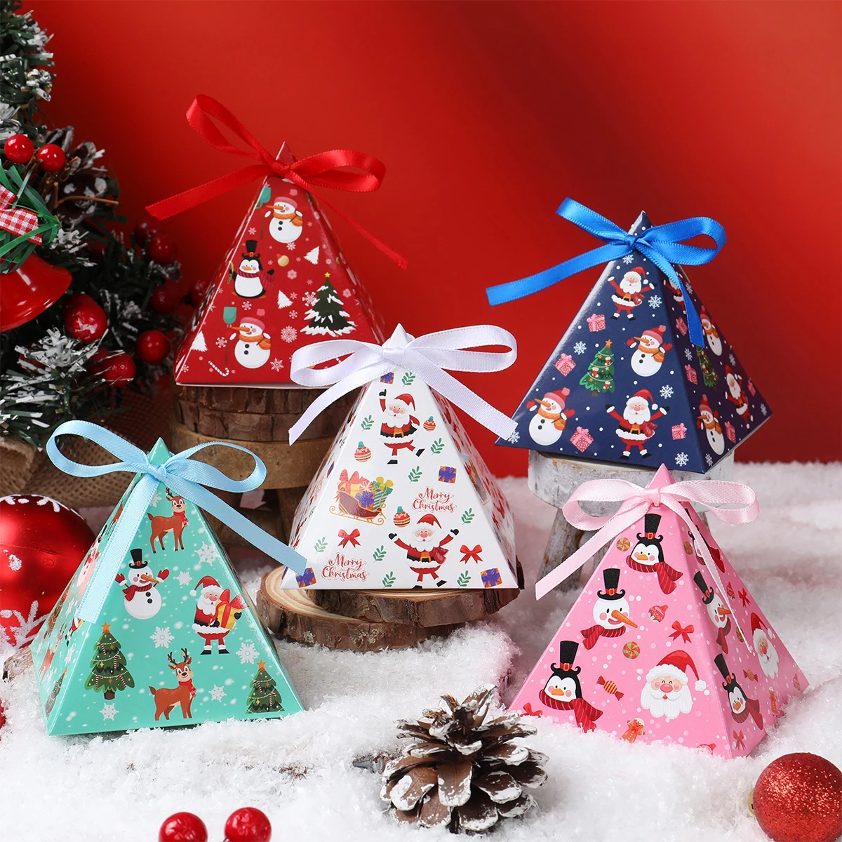 Christmas Triangle Boxes Merry Christmas Decoration for Home 2024 Xmas Candy Gift Box Ornament Navidad Natal New Year Gifts 2025