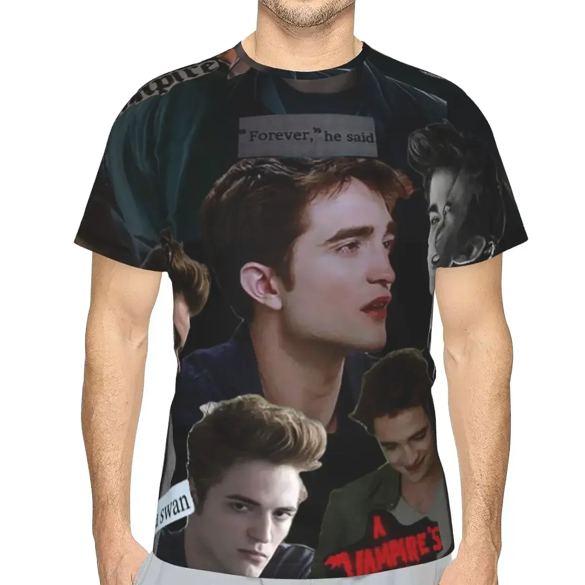 Edward Cullen Twilight polyester T-Shirt Men'sClassic T Shirts Men Crew Neck Short Sleeve