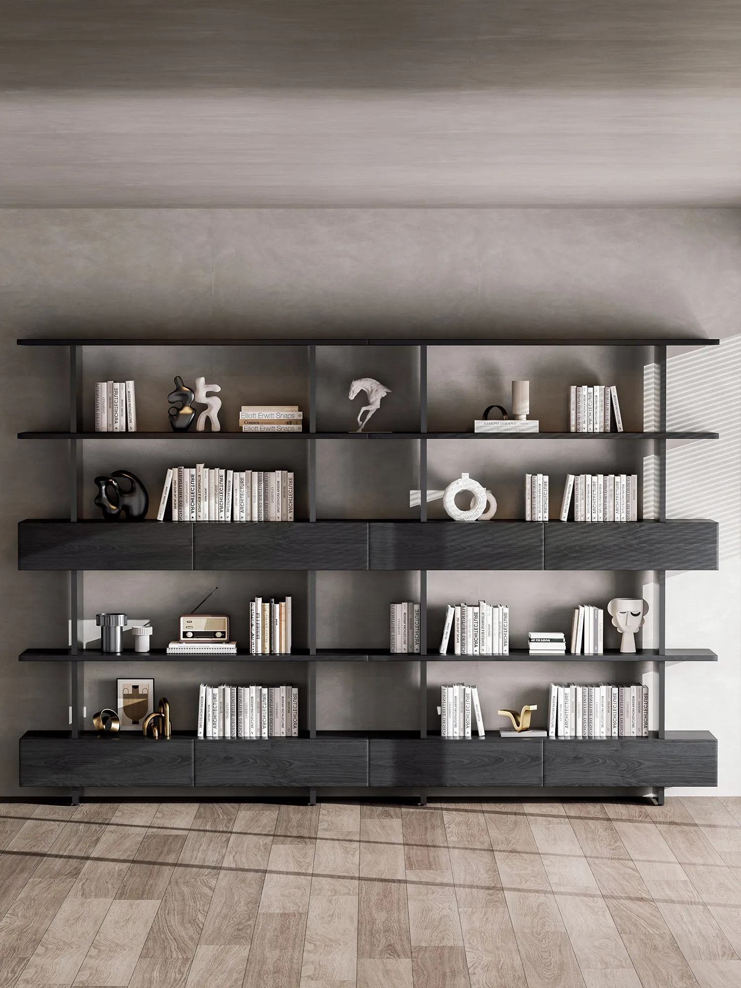 CX Italian minimalist bookshelf storage, floor-to-ceiling multi-layer storage rack, living room study storage rack